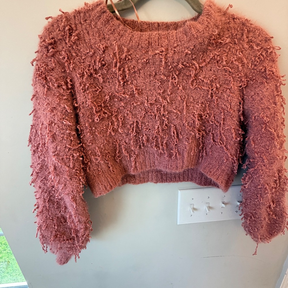 Altar d State Shaggy Eyelash Knit Crop Sweater Womens Small Pink Fuzzy Coquette